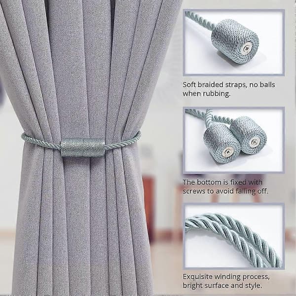 2-pack Magnetic Curtain Tiebacks Handmade Woven Rope Curtain for Home and Office Window Drapes Celadon