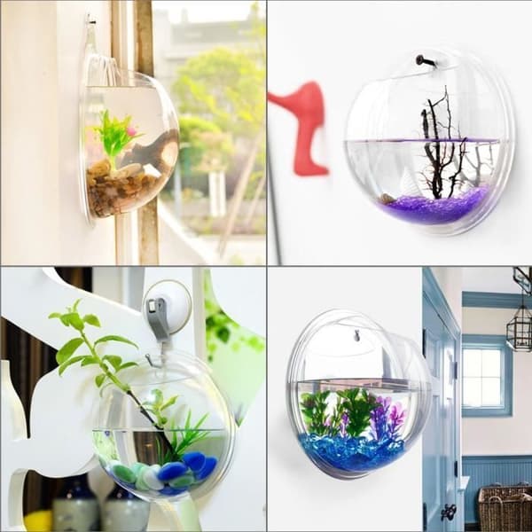Väggmonterat akvarium - 23 cm - Klar akryl - Runt - Mindre än 20 liter