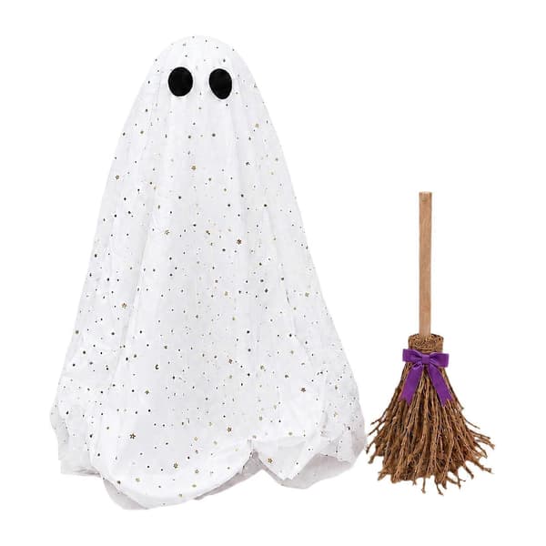 Halloween-spøkelsesdekorasjon med kost – Justerbart stativ – for bord og peis A