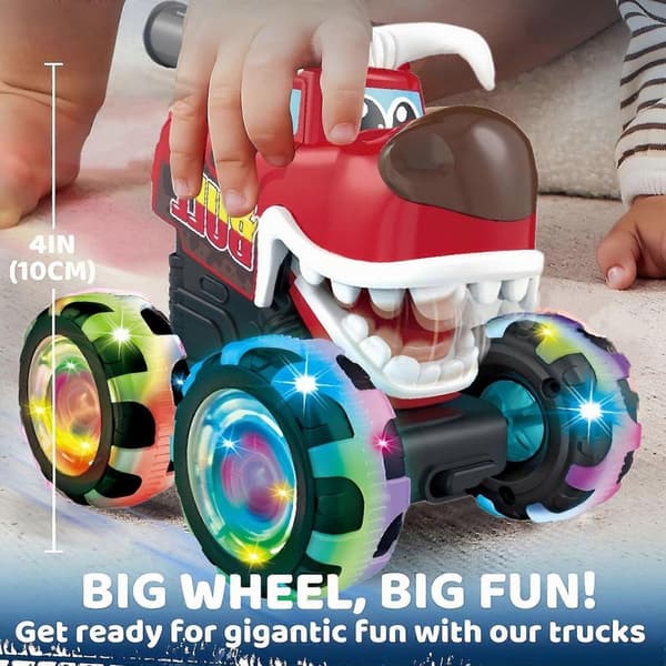 Tryk-for-lys Monstertrucks, Glid-langs med lys, Bevægelsessensoriske lysende legetøjsbiler til børn Bull Demon King