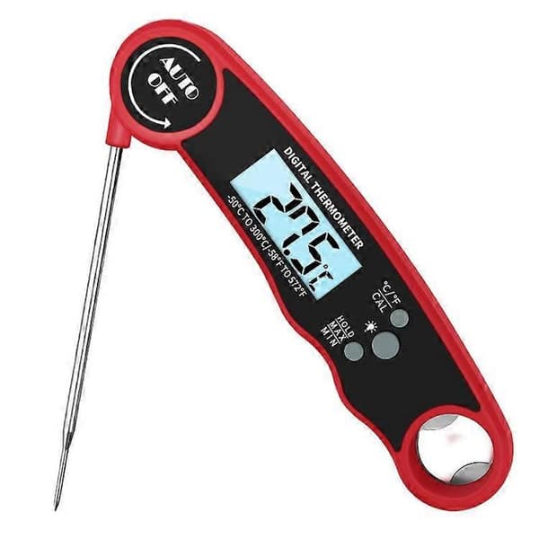 Foldbar vandtæt grilltermometer, køkkengrilltermometer, kødtermometer, rød