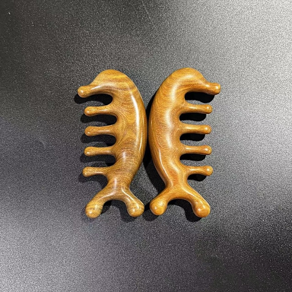 Ekte grønn sandeltre kam Gua Sha skraping hodebunnsmassasje hode