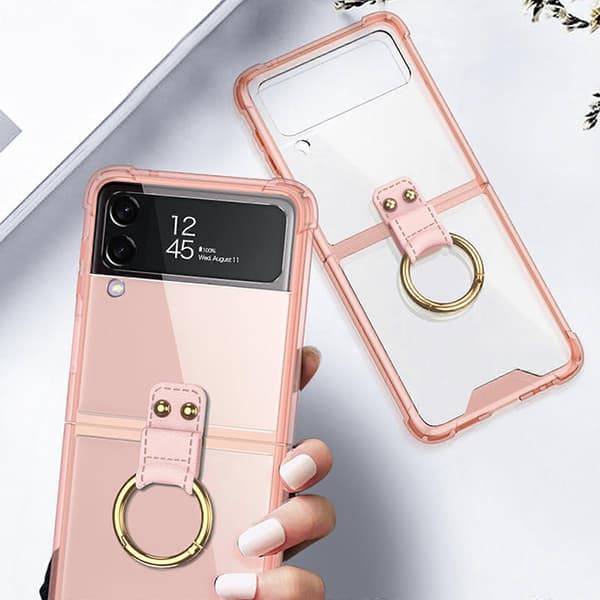 Mobilskal för Samsung Flip4 med vikbar airbag-ring och fallskydd transparent