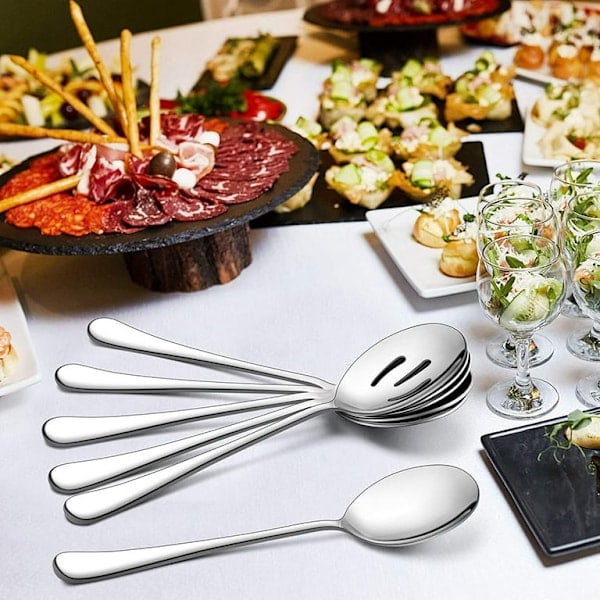 2 store serveringsskeer, 2 hulskeer, 2 serveringsgafler, 25 cm buffet catering fest banket serveringsbestik i rustfrit stål