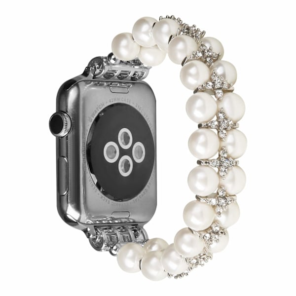 Perle armbånd kompatibelt med Apple Watch Band 42/44/45/49 mm iWatch Series 8/7/6/5/4/3/2/1, Kunstig Stretch Bling Diamond Smykker Armbånd, B