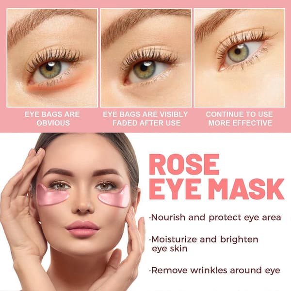 Rosa Rose Øyemasker, 60 stk, Reduserer Øyeposer, Mørke Ringer, Fine Linjer, Fukter, Strammer Huden