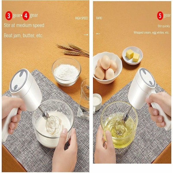 Rechargeable Cordless Electric Hand Mixer with USB, 5 Speeds 304 Stainless Steel