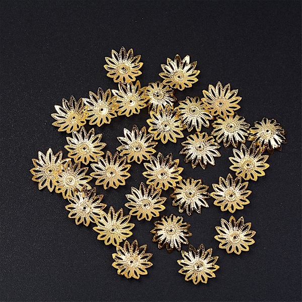 100 stk 16mm Hule Blomsterperlehatter for Smykkefremstilling Gull