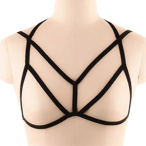 Goth Harness-behå kroppskedja Punk Cage elastisk behå kroppsbälte ihålig sele underkläder för kvinnor (svart)