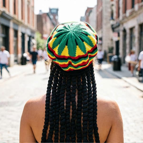 Rasta-farvet baret med sort flettet paryk til fest E One Size
