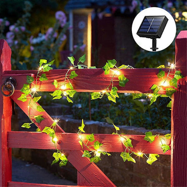 10 m 100 LED Gröna Murgrönsblad Ljusslingor, 2-pack Solcellsdrivna Ljusslingor, för Trädgård