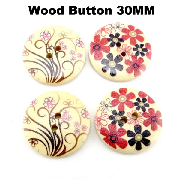10PCS 30MM 2-Holes FLOWER BUTTON Decoration Painting Wooden  Trousers Buttons Brand Coat Boots Sewing Clothes Accessory MCB-064K