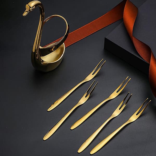 Fruktbas Hållare Gafflar Set Rostfritt Stål Sallad Dessertgafflar[YJD] Silver Silver Base Holder