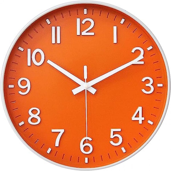 Wall Clocks 12 Inch Silent Non Ticking Modern Wall Clock For Living Room Bedroom Kitchen Office Classroom Decor (orange & White)