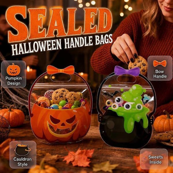 Återförslutningsbara godispåsar för Halloween, förseglade presentpåsar med pumpa, fladdermus och spöke A