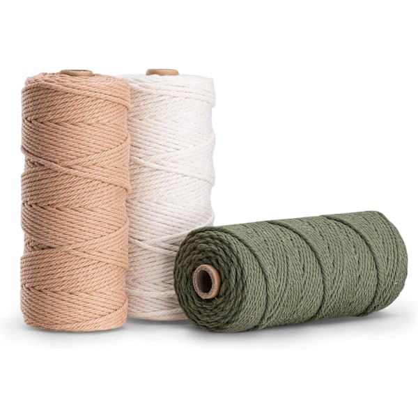 3 Färger Macrame Garn, Macrame Rep 3mm X 100m Naturligt Macrame Bomullsgarn