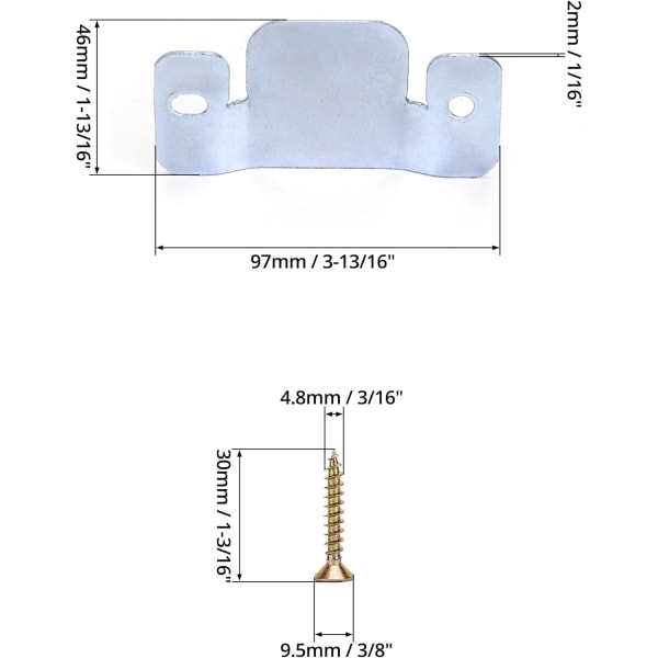4 stk. Sofa-sammenkoblinger, indbyrdes forbundne beslag, forsænket montering, galvaniseret jern, hjørnesofabeslag med skruer (96 x 46 mm)
