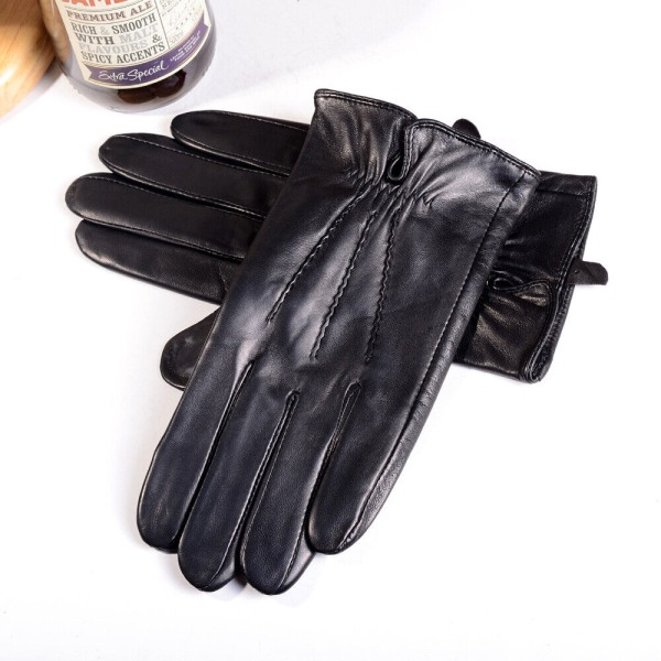 Men's Real Leather Business Shrink Wrist Winter Warm Touch Screen Driving Gloves