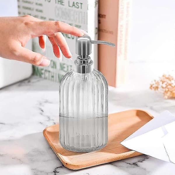 304g Glas Sæbedispenser med Rustfri Stålpumpe - Stilfuld og Holdbar til Køkken, Badeværelse og Mere