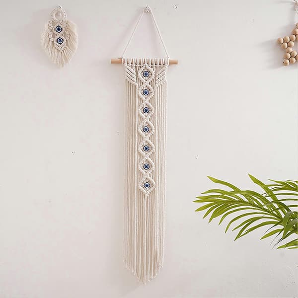 Bomullstau Evil Eye Teppe - Boho Vevd Veggdekorasjon for Stue B