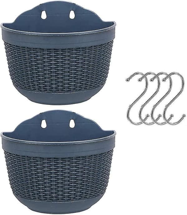 Set of 2 Plastic Hanging Flower Pots - Removable Hooks