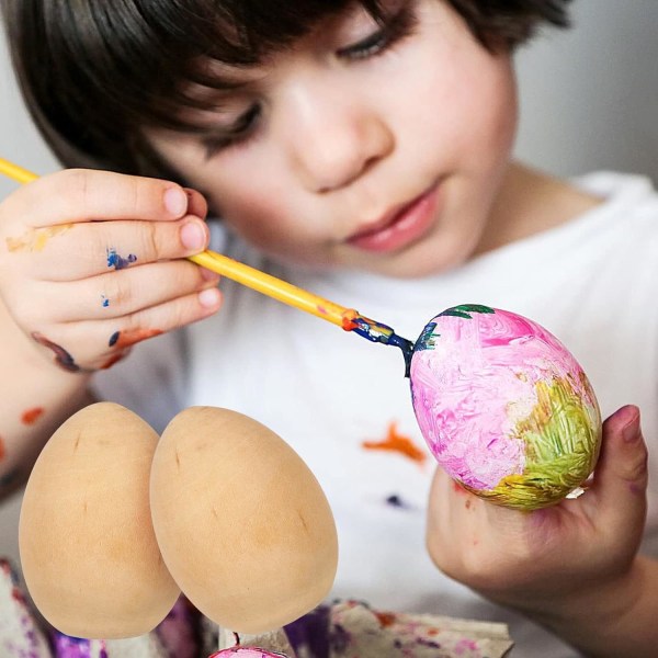 10 PACK Oavslutade Trä Falska Påskägg med Platt Botten, Omålade DIY Påskhantverksägg, Påskäggsdekorationer för Barnspel, Leksaksmat