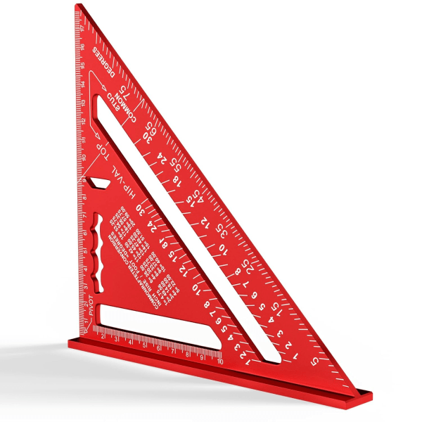 180mm Carpenter's Ruler, Aluminum Metric Triangle Ruler, 45°-90° Combination Tray, High Precision Carpenter's Square (Red)