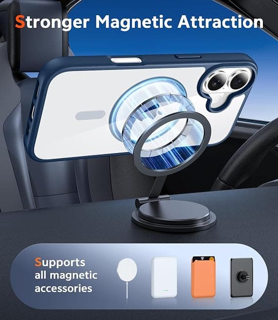 FNTCASE for iPhone 17 Clear Case, Magnetic with Screen Protector, Compatible with MagSafe, Anti-Yellowing Rugged Shockproof Case, B-Blue B-blue