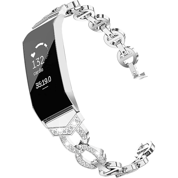 Kompatibelt med Fitbit Charge 4-armband/Charge 3-armband för kvinnor Silver
