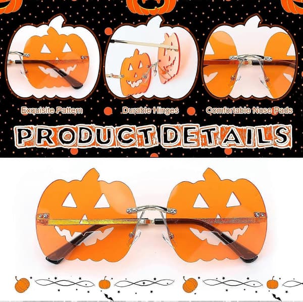 6 par Halloween græskar solbriller bulk kantløse orange nyhedsbriller til jule-nissedragt-fest