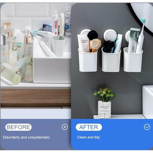 1-pack White Powerful Suction Cup Toothbrush Holder, Removable Drill-Free Wall Shower Holder for Toothbrush, Toothpaste, Razor, Self-Draining Suction Cup
