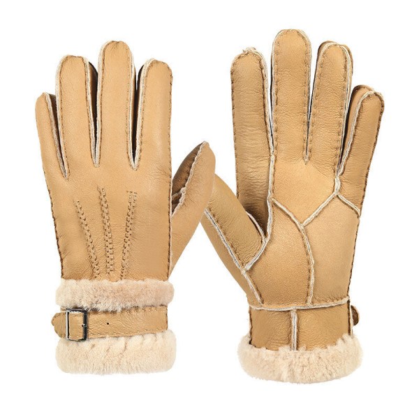 Men's Christmas real sheepskin fur all-in-one gloves thickened warm, windproof