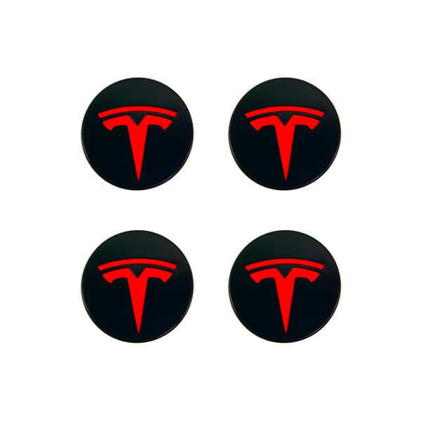 Passer til Tesla Model 3 Hjulkapsel Logo - Sort Sort Etiket (Matt) (Fire Pak)