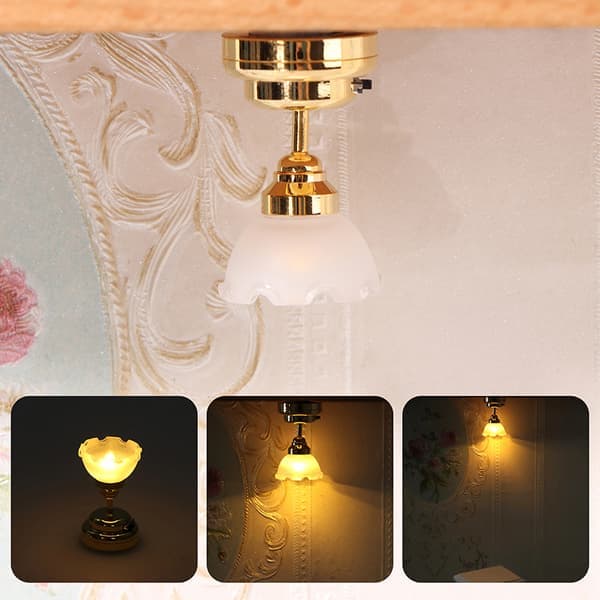 1:12 Dukkehus Miniature LED-lys Loftslampe Lysekrone legetøj
