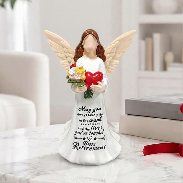Ansiktsløs englestatue – håndmalt med hjerteblomster – for skrivebordsdekor White