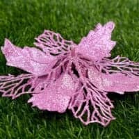 12 stk. Glitter Julestjerne Kunstige Blomster til Juletrepynt (Kongeblå, 11cm)
