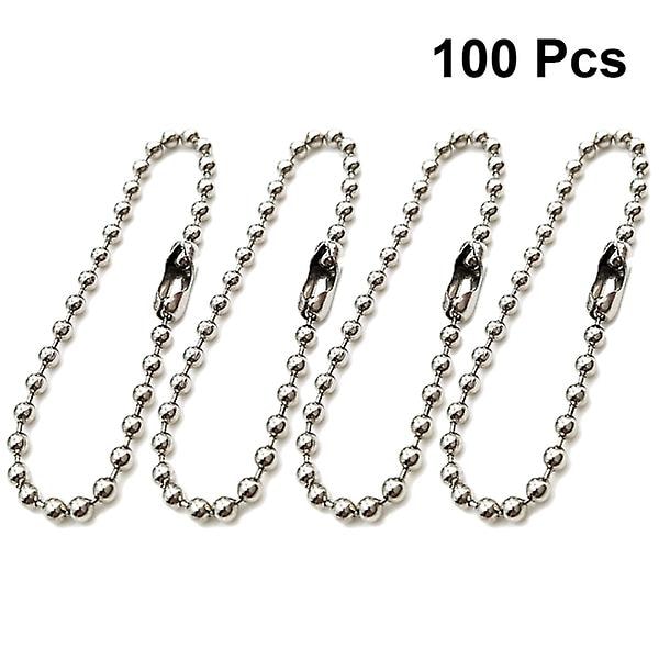 100 st Långa pärlkopplingar Spänne Kulkedja Nyckelring Tag Nyckelringar Justerbar Antik Kedja i Antik Metall Pärlstål (Silver/2,4x150 mm) (Silver)