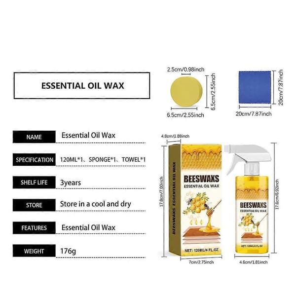 Bivoks æterisk olie gulvvoks - 120 ml spraypolish til trægulve og møbler 2pcs