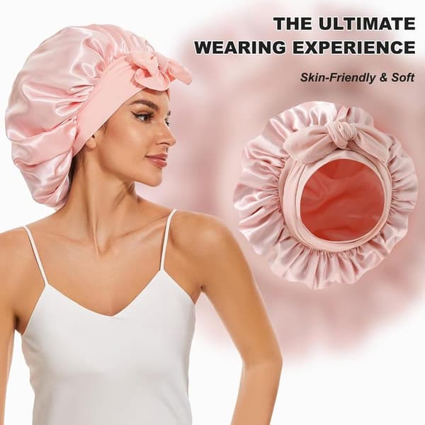 Stor Silke Bonnet til Sovning, Satin Hårmos til Sovning med Bånd, Dobbeltlags Satin Bonnets til Kvinder Natur