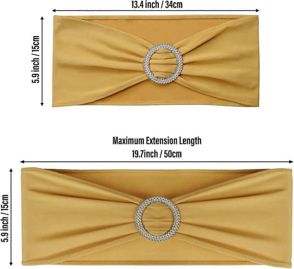 30 st Guld Spandex Stolsbågar, Premium Stretch Stolsrosetter med Spänne