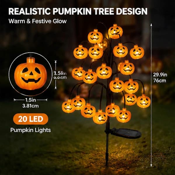 Halloween Solcellelys med Spyd 20 Gresskar LED Solcelle Stielys green
