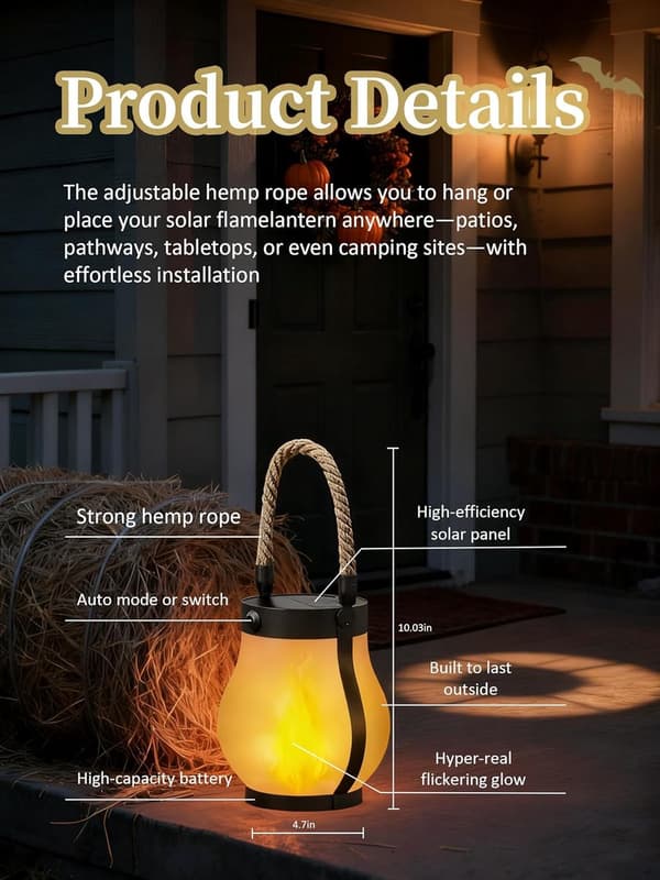 Udendørs Solcellelamper - Solcellebelysning til Have - Solcellelampe - Dansende Flamme Solcellelamper Udendørs Vandtæt Belysning - Hamperebslampe