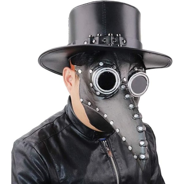 Halloween Lang Nese Fuglemaske PU Lær Pestdoktor Hodeplagg Gotisk Steampunk Middelaldersk Maske