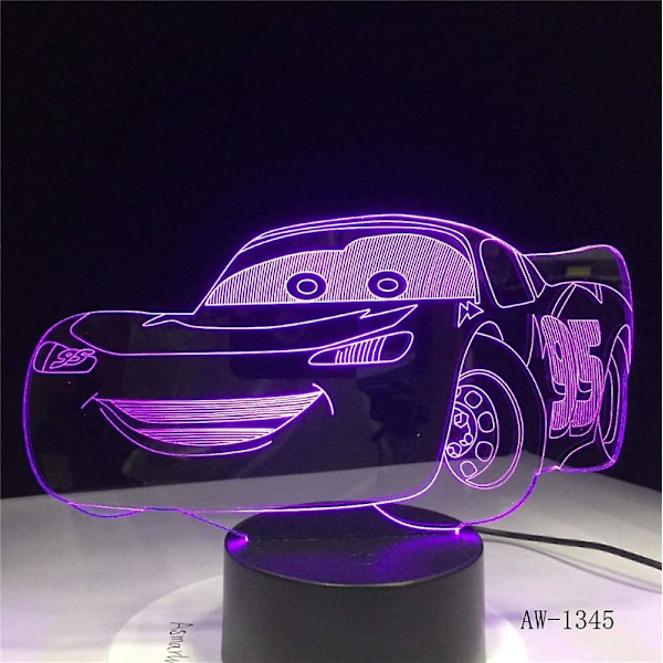 Wekity Pojkar Födelsedagspresent Blixten McQueen Route 66 Din Racingbil 3D 7 Färglampa Visuell LED Nattljus För Barn Touch USB Bordslampa