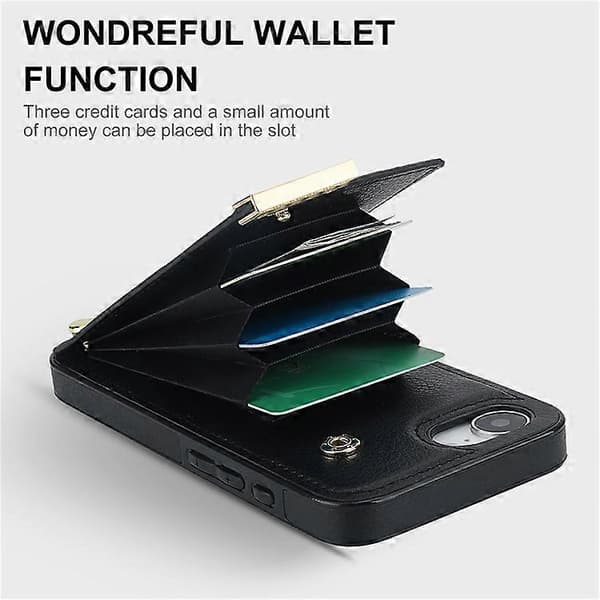 Compatible Case for iPhone 16e TPU + PU Leather Hardware Decor Phone Cover with Card Holder Black