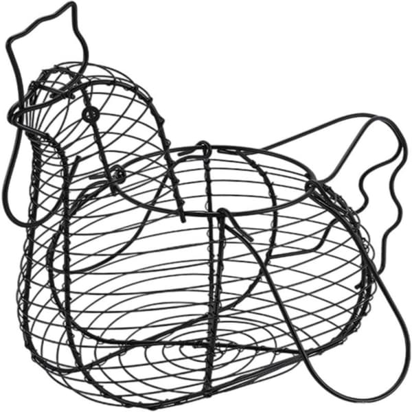 Trådkurv for egg, oppbevaringskurv for egg, påskepynt for å bære og samle frukt, mat, hønseegg, grønnsaker black