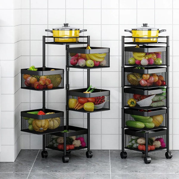Storage Rack Floor Mobile Rotate Kitchen Vegetable Fruit Basket Bathroom Living Room Sundries Storage Rack Kitchen Organizer