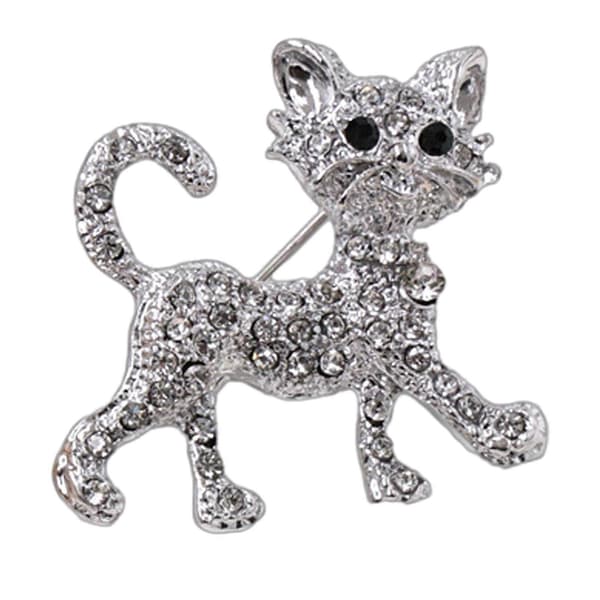 Katteformet Brosje – Rhinstein & Leken – til Genser Silver