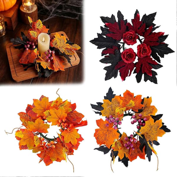 Halloween Blomsterlysring – Kunstig Lønnerose – for Borddekorasjon 1