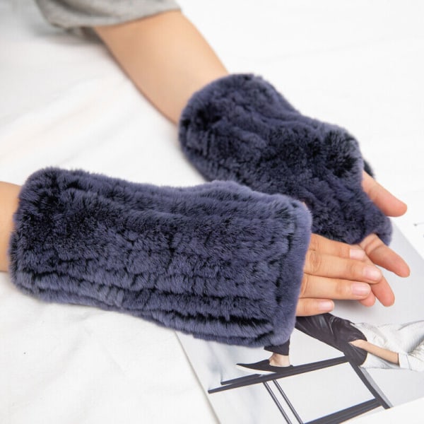 Women's Warm Real Rex Rabbit Fur Gloves Winter Knitted Wrist Mittens
